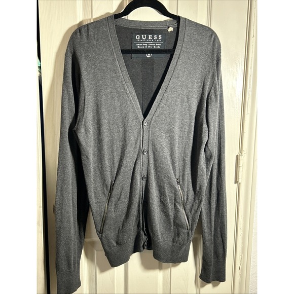 Guess Denim & Dry Goods Mens Cardigan Size M Gray Button Up - Picture 1 of 6